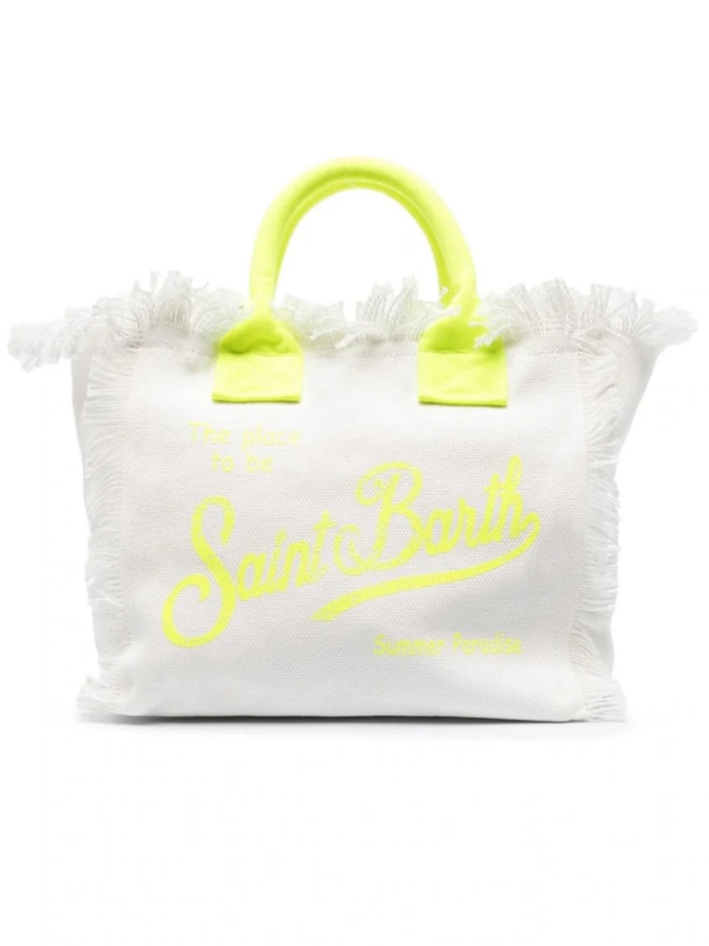 MC2 Saint Barth White Canvas Tote with Neon Yellow Accents